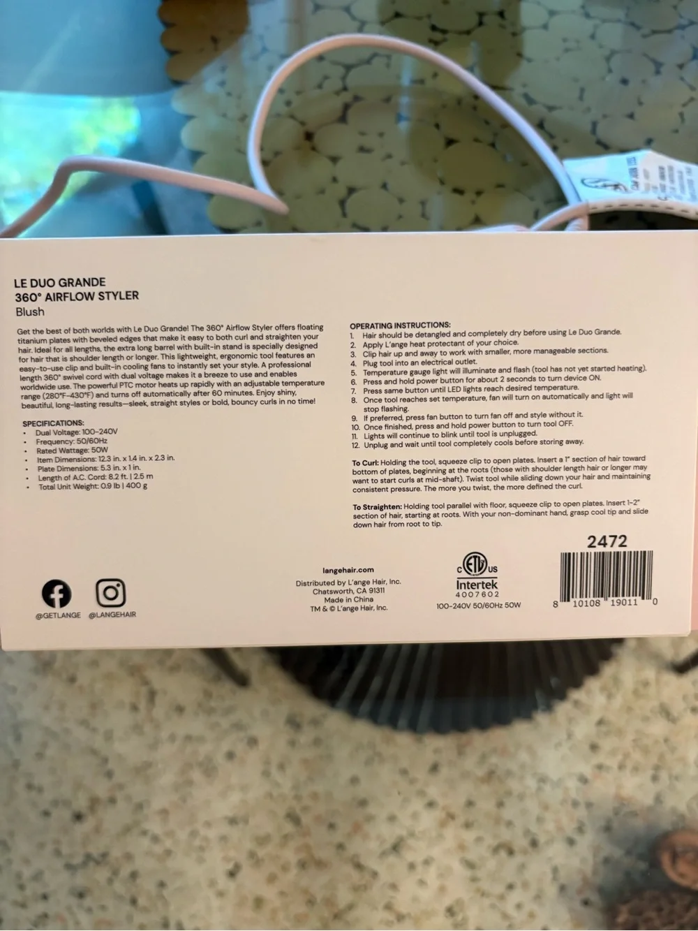 Lange Le Duo GRANDE 360 Airflow Styler! Flat Iron with cool air! Excellent!